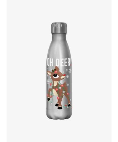 Rudolph Red-Nosed Reindeer Metallic Christmas Lights Water Bottle 17oz Stainless Steel
