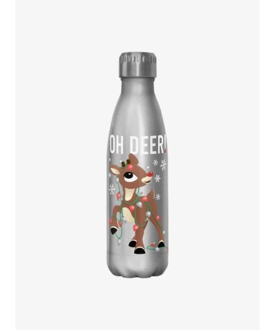 Rudolph Red-Nosed Reindeer Metallic Christmas Lights Water Bottle 17oz Stainless Steel