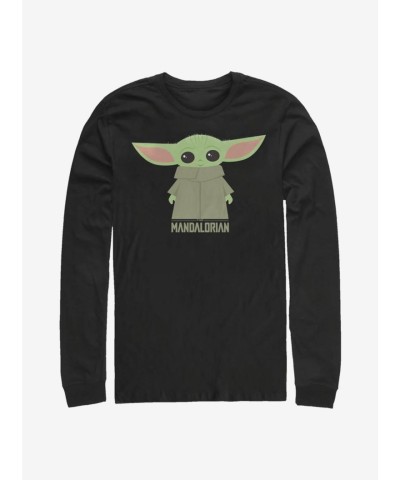 Mandalorian Child Adorable Pose Men's Cotton Long Sleeve T-Shirt - Black