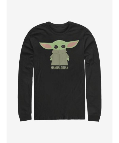 Mandalorian Child Adorable Pose Men's Cotton Long Sleeve T-Shirt - Black