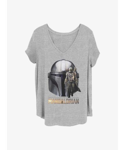 Mandalorian Mando Head Plus Size T-Shirt for Girls - Grey