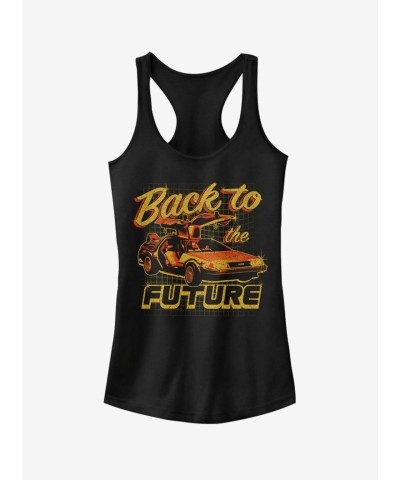 DeLorean Time Travel Schematic Print for Girls - Black Tank Top