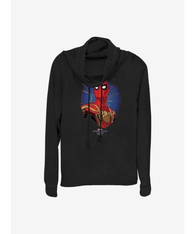 Marvel Girls' Lightweight Spider-Man Cowl Neck Top - Black