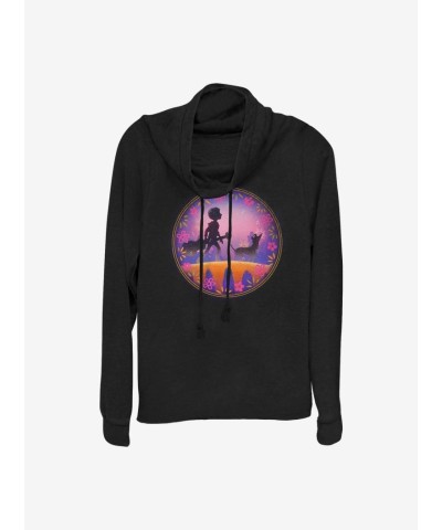 Disney Pixar Coco Land of The Dead Lightweight Long-Sleeve Girls Cowlneck Top - Black