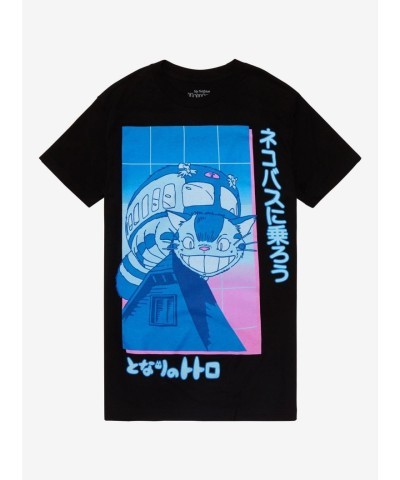 Studio Ghibli Totoro Cat Bus Neon Pop Print T-Shirt for Girls