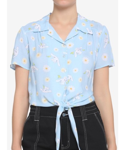Cinnamoroll Daisy Print Girls Tie-Front Woven Top