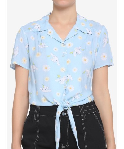 Cinnamoroll Daisy Print Girls Tie-Front Woven Top