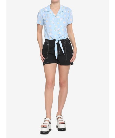Cinnamoroll Daisy Print Girls Tie-Front Woven Top