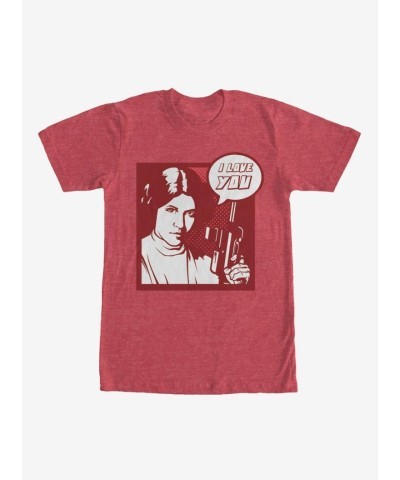 Star Wars Pop Art I Love You Princess Leia T-Shirt - Heather Red