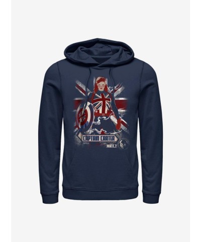 Marvel Captain Carter Flag Hoodie - Blue Men's Style