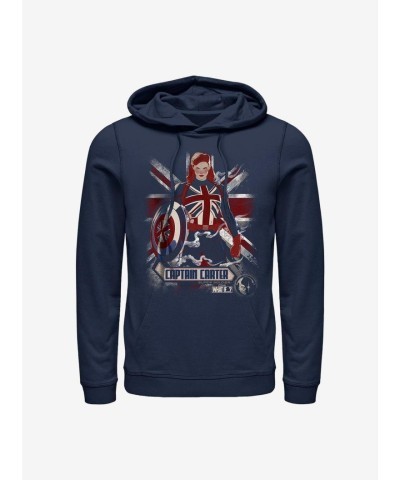 Marvel Captain Carter Flag Hoodie - Blue Men's Style