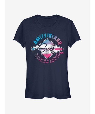 Amity Island Shark Attack Surfboard Repair Tee for Girls - Blue