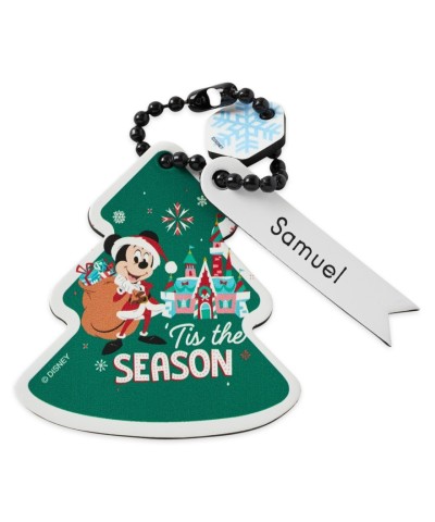 Santa Mickey Mouse Personalized Leather Bag Tag - Travel with Disney Cheer