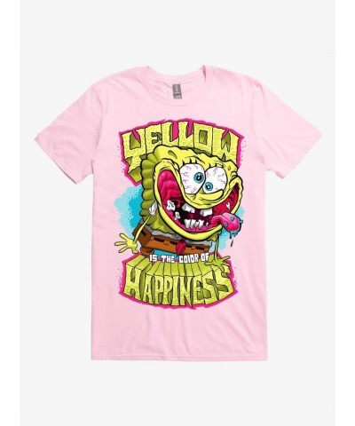 SpongeBob Patch Tee - Yellow with Pink Detail - Men's 100% Cotton