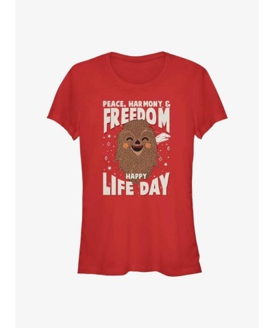 Star Wars Cute Chewbacca Happy Life Day Tee for Girls - Red