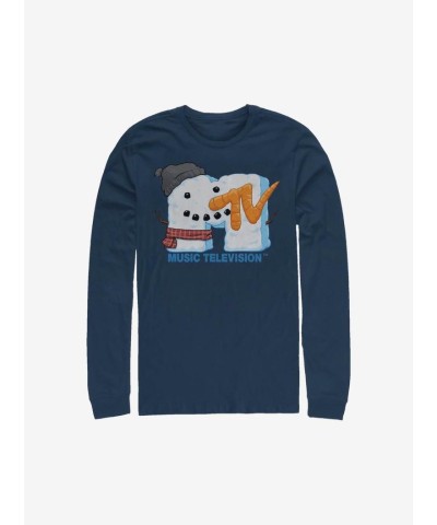 MTV Snowman Logo Men's Long Sleeve Cotton T-Shirt - Blue