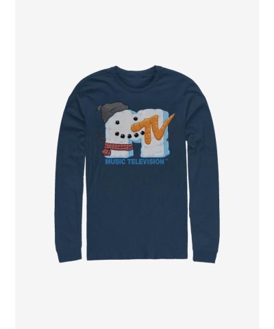 MTV Snowman Logo Men's Long Sleeve Cotton T-Shirt - Blue