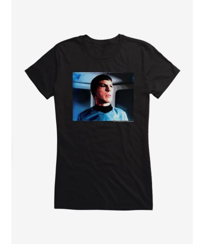 Star Trek Spock Blue Background Junior Girls T-Shirt