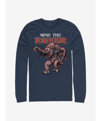 Star Wars Rancor Mind the Beast Long Sleeve Men's T-Shirt - Navy Blue