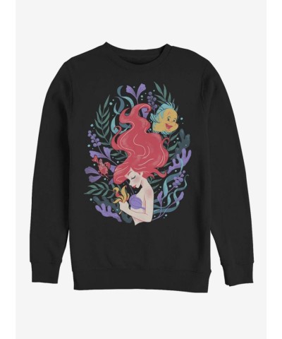 Disney Little Mermaid Sea Plants Crew Neck Sweatshirt - Men's Black