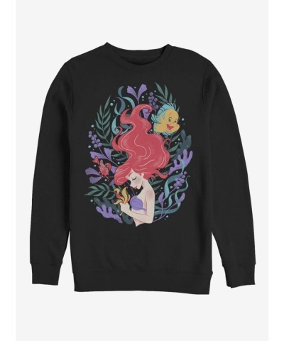 Disney Little Mermaid Sea Plants Crew Neck Sweatshirt - Men's Black