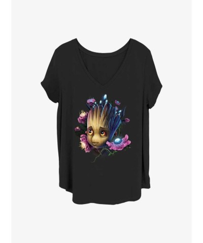 Marvel's Groot Flower Tee for Girls - Plus Size Black