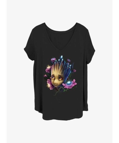 Marvel's Groot Flower Tee for Girls - Plus Size Black