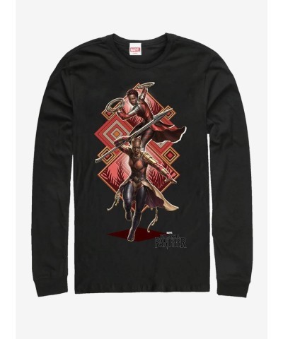 Marvel's Empowering Black Panther Design Long Sleeve Shirt - Black for Women