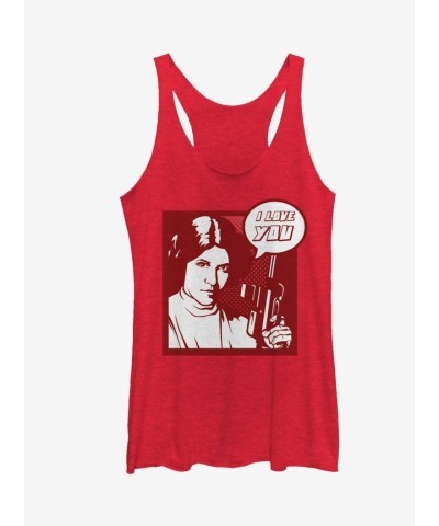 Star Wars Pop Art Princess Leia I Love You Racerback Tank Top - Women's Heather Red