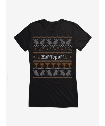 Harry Potter Hufflepuff Themed Ugly Christmas Sweater Girls T-Shirt