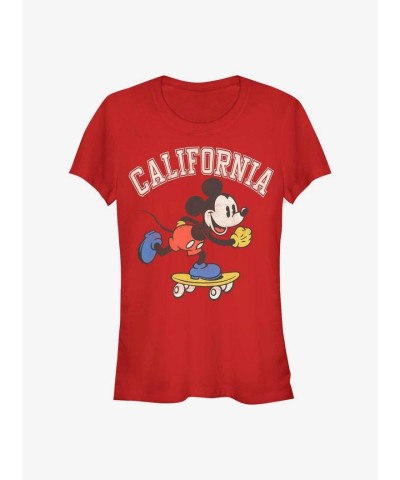 Disney California Girls Mickey Mouse Junior T-Shirt - Red