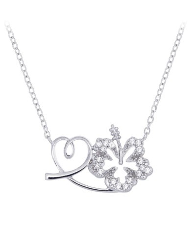 Lilo & Stitch Sparkling Hibiscus Heart Necklace for Women