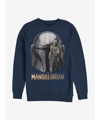 Mandalorian Mando Helmet Crewneck Sweatshirt - Men's Blue