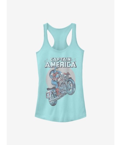 Marvel Girls' Captain America Cotton Motorcycle Tank Top - Blue