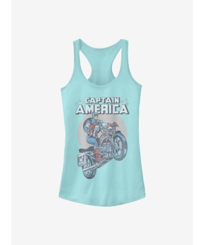 Marvel Girls' Captain America Cotton Motorcycle Tank Top - Blue