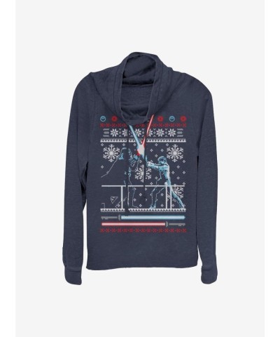 Star Wars Fued Ugly Christmas Sweater for Girls - Blue Cowl Neck