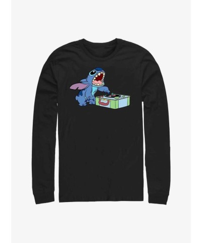 Disney DJ Stitch Graphic Tee for Men - Long Sleeve Black