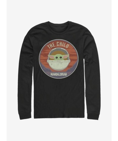 Mandalorian Grogu Protective Bassinet Badge Men's Long Sleeve Black T-Shirt