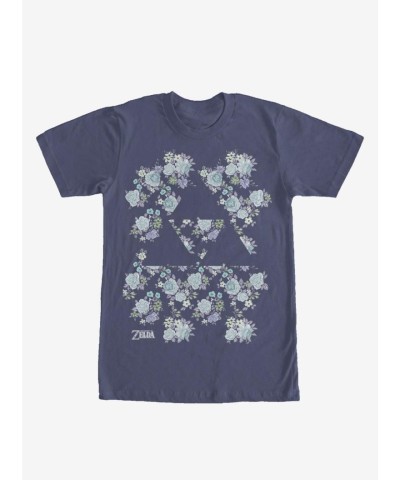 Nintendo Floral Triforce T-Shirt - Navy Blue for Zelda Fans