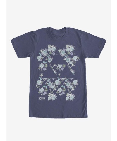 Nintendo Floral Triforce T-Shirt - Navy Blue for Zelda Fans