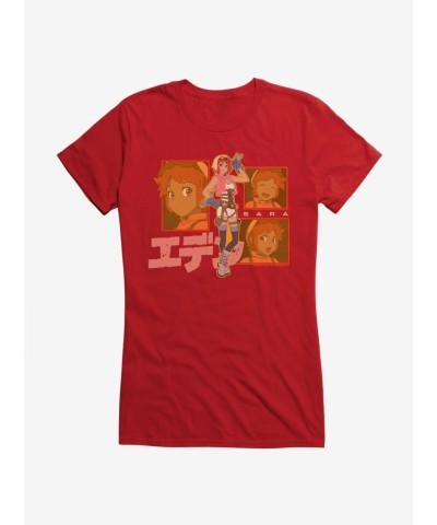 Eden Sara Lightweight Japanese Text Logo Tee for Girls - Red