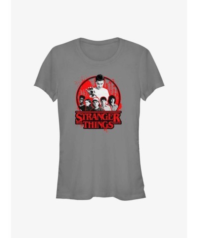 Stranger Things Squad Grey Bloody Badge Tee for Girls