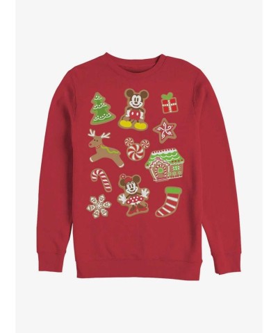 Disney Mickey Mouse Red Crew Sweatshirt with Gingerbread Mice Design