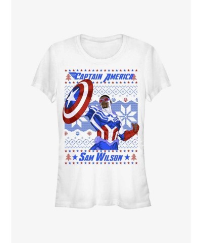 Marvel Captain America Sam Wilson Ugly Christmas Tee for Girls - White