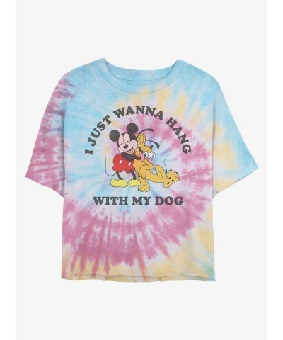 Disney Girls Crop T-Shirt - Mickey Mouse Dog Lover Tie Dye - Multi Colors