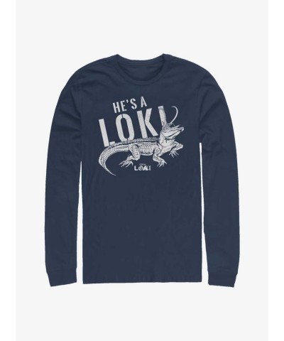 Marvel Loki Alligator Time Travel Men's Long Sleeve T-Shirt - Blue