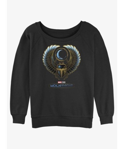 Marvel Moon Knight Scarab Moon Girls Comfortable Slouchy Sweatshirt - Black