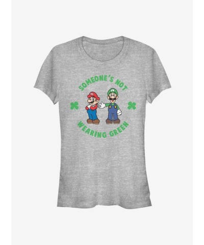 Nintendo Girls Green Mario T-Shirt for Juniors - Grey