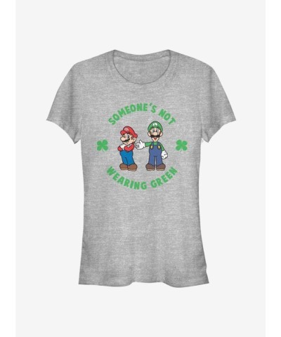 Nintendo Girls Green Mario T-Shirt for Juniors - Grey