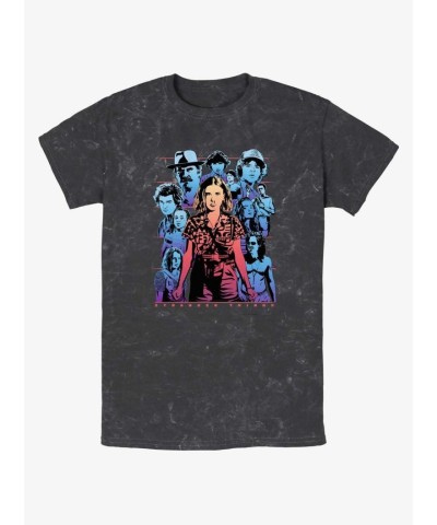Stranger Things Inspired Mineral Wash Pop Culture T-Shirt - Multi Colors for Men